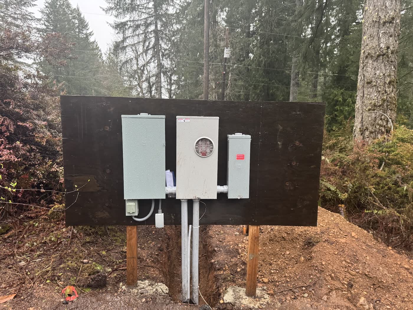 Outdoor electrical service panel installed by TRJ Services in Kitsap County
